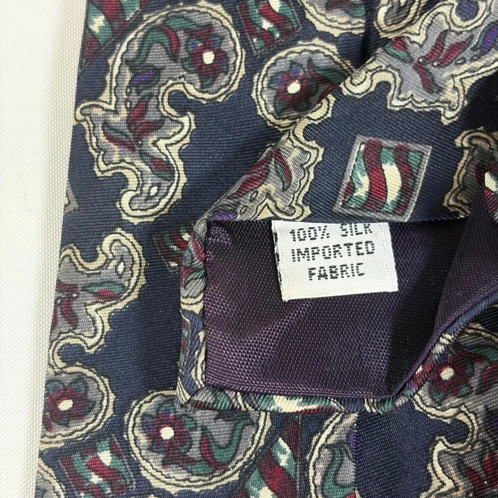 Sheaf & Caber Mens Silk Necktie Navy Blue Paisley Geometric Formal Business Tie‎